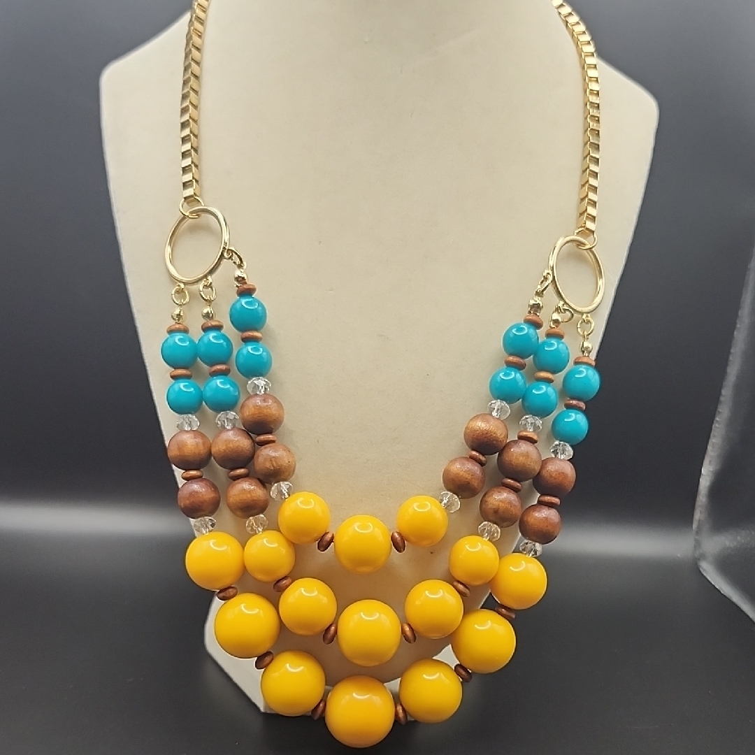 Vibrant Yellow And Turquoise Beaded Necklace